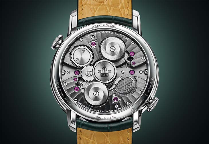亞諾錶ARNOLD & SON雙陀飛輪兩地時間琥珀腕錶