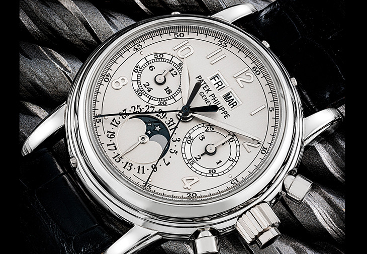 百達翡麗鉑⾦萬年曆追針計時腕錶