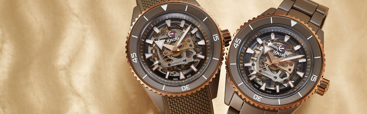 RADO庫克船長高科技陶瓷鏤空腕錶，為系列營造出帶有都會時尚氛圍的戶外休閒氣息。