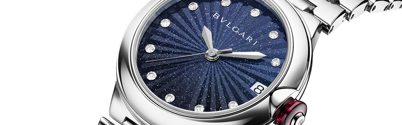 BVLGARI寶格麗LVCEA藍色砂金石嵌花面盤 精鋼腕錶