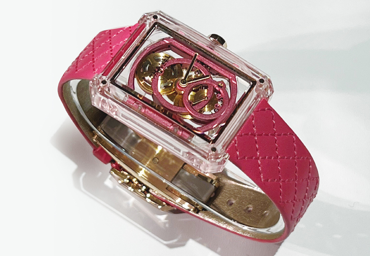 CHANEL香奈兒Boy·Friend X-Ray粉紅鏤空腕錶