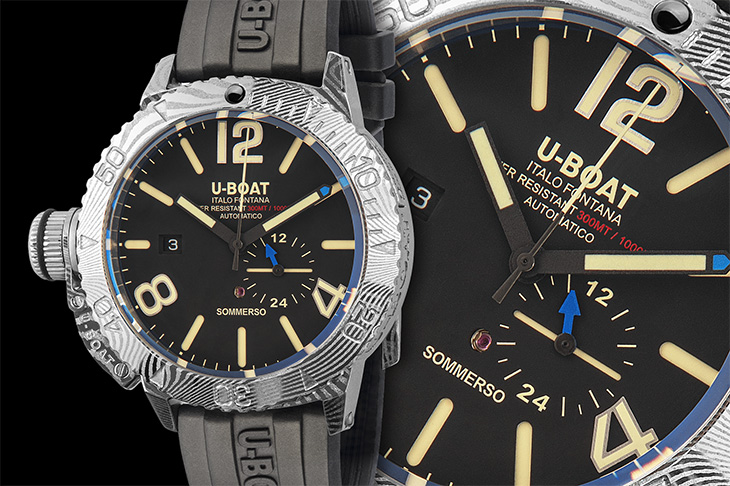 U-BOAT 9999-Sommerso 46 Damascus Left大馬士革鋼左冠腕錶