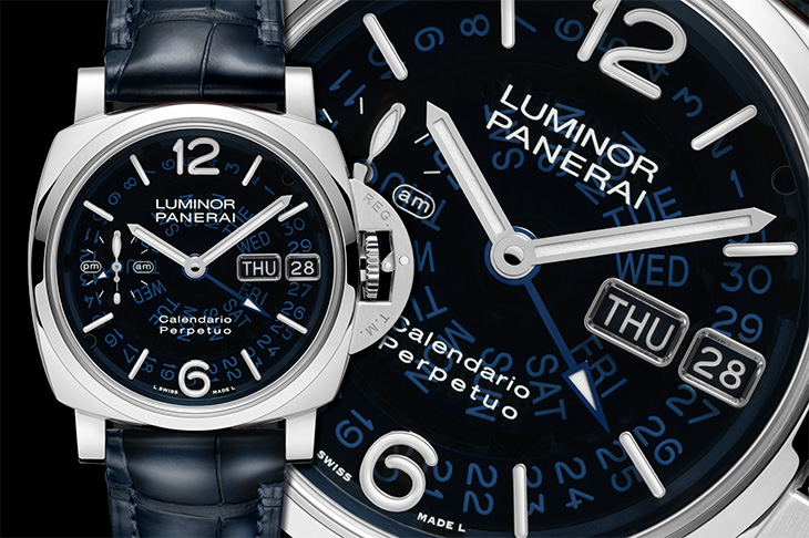 半透明的湛藍色海洋／PANERAI Luminor萬年曆兩地時間Platinumtech腕錶PAM01575 -- 全透視萬年曆特集六