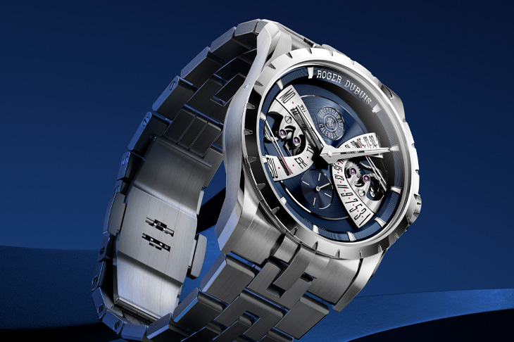 夜空新配色／ROGER DUBUIS雙逆跳日曆腕錶星空藍
