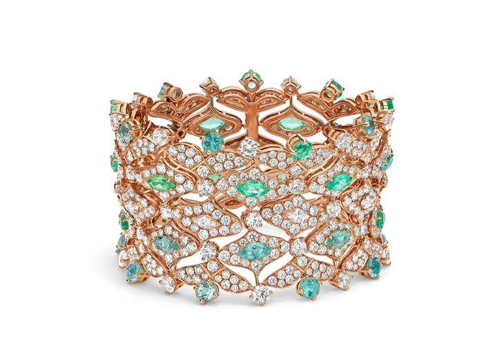 BVLGARI寶格麗Paraiba Tourmaline Mosaic 頂級玫瑰金帕拉伊巴碧璽與鑽石手環