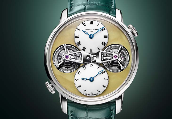 亞諾錶ARNOLD & SON雙陀飛輪兩地時間琥珀腕錶