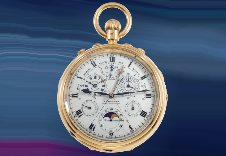 J. Player & Sons 黃金三發條三問大小自鳴追針計時陀飛輪懷錶