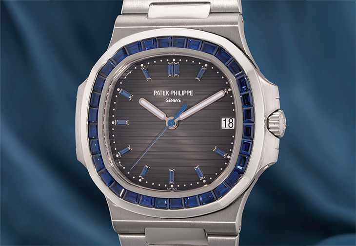PATEK PHILIPPE百達翡麗「Nautilus」鉑金鑲藍寶石自動鏈帶腕錶