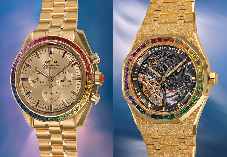 OMEGA歐米茄「Speedmaster Professional Moonwatch “Rainbow”, Moonshine Gold」 AUDEMARS PIGUET愛彼「Royal Oak Frosted Gold Double Balance Wheel Openworked “Rainbow”」型號15412BA