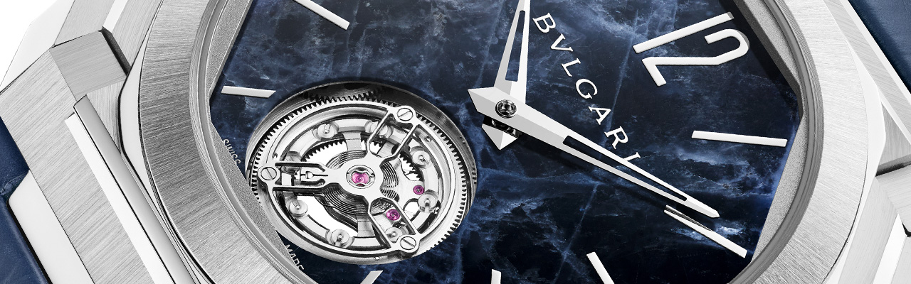 BVLGARI寶格麗Octo Finissimo夜藍色大理石面盤超薄陀飛輪腕錶
