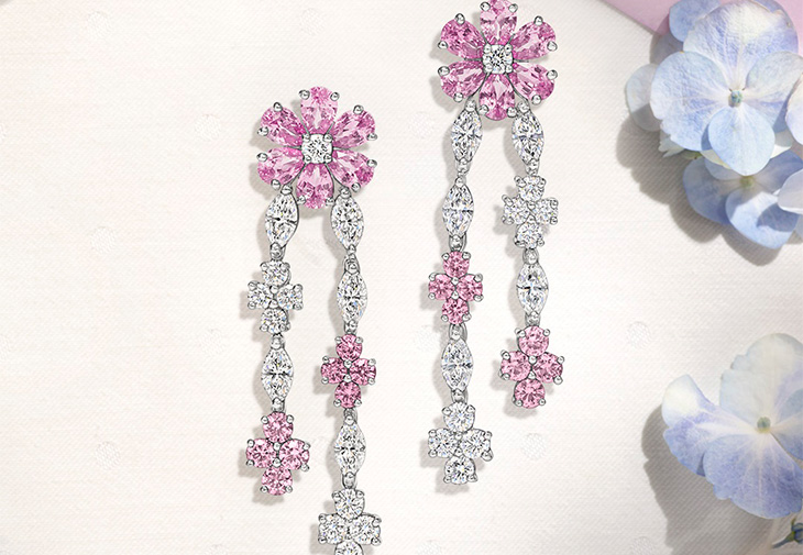 Harry Winston海瑞溫斯頓勿忘我Forget-Me-Not系列粉紅剛玉鑽滴耳環