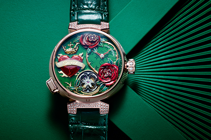 帶刺玫瑰與紅心動偶 路易威登Tambour Fiery Heart自動陀飛輪腕錶