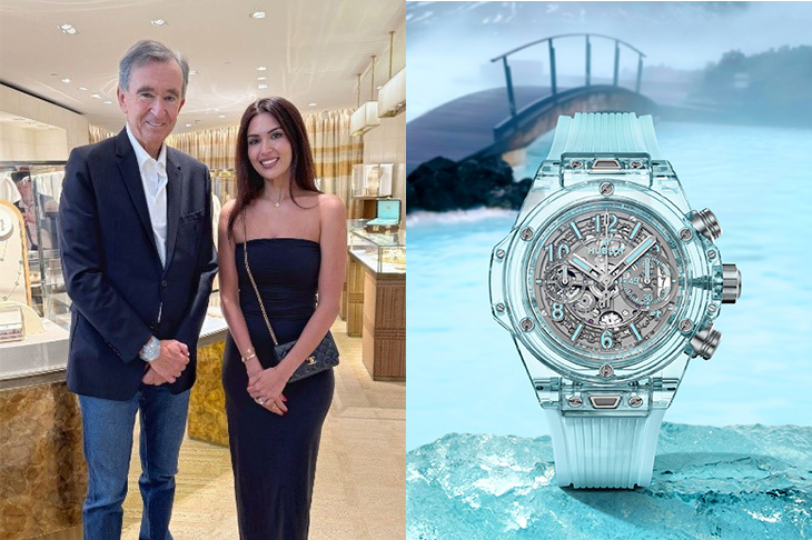 LVMH總裁佩戴HUBLOT Big Bang Unico湖水藍寶石限量錶  現身巴黎香榭麗舍