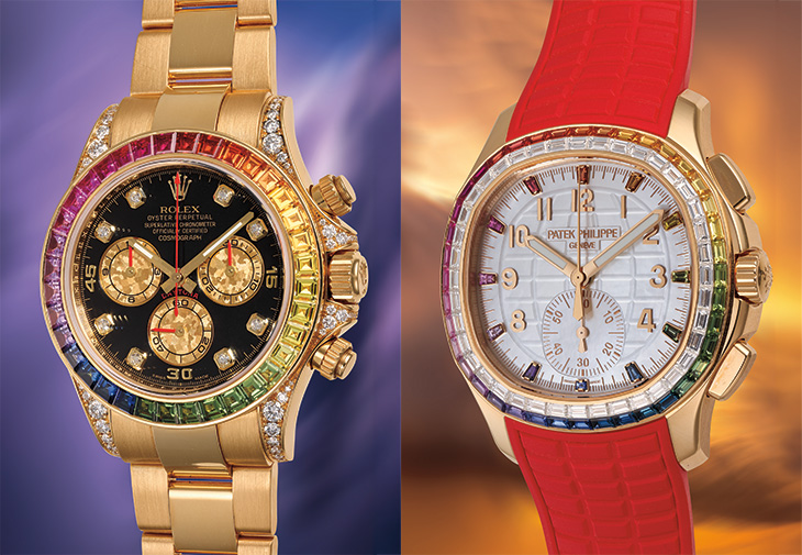 ROLEX勞力士「Cosmograph Daytona “Rainbow”」型號116598RBOW PATEK PHILIPPE百達翡麗「Aquanaut Luce “Rainbow” Chronograph」型號7968/300R-001