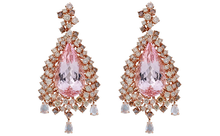 戴美安妮DAMIANI Masterpiece Mimosa大師傑作含羞草系列18K玫瑰金摩根石與鑽石耳環