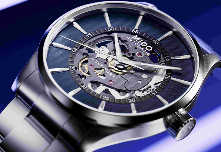 MIDO瑞士美度表Multifort Skeleton Vertigo Blue先鋒系列鏤空腕錶