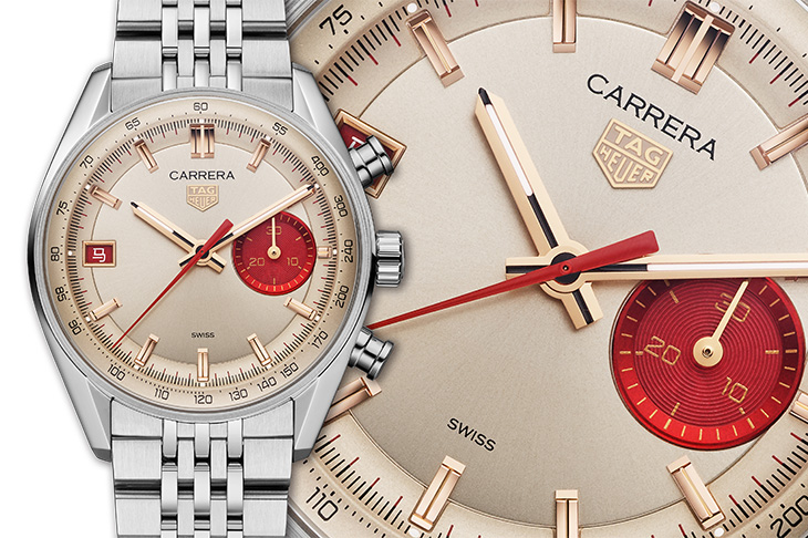 香檳金面盤與赤馬意象／TAG HEUER Carrera馬年限量版計時腕錶