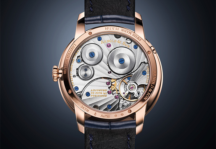Arnold & Son亞諾錶Perpetual Moon 38 Red Gold腕錶藍色砂金石玻璃款
