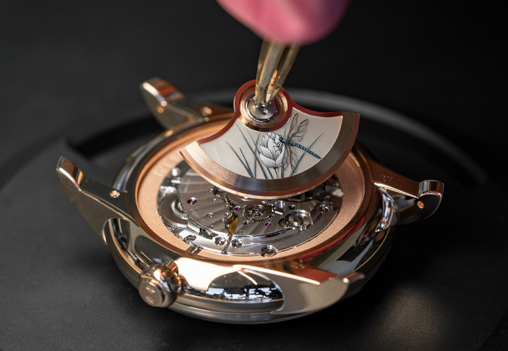 雅克德羅JAQUET DROZ時分小針盤紅金腕表日式花園款