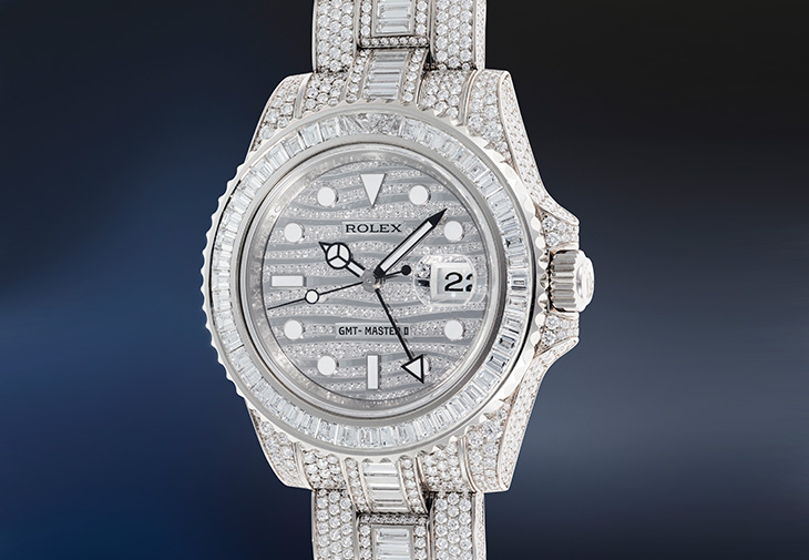 勞力士「GMT-Master II, Ice」白金鑲鑽兩地時區鏈帶腕錶型號116769TBR