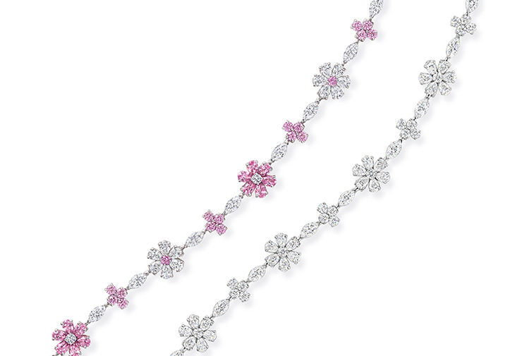 Harry Winston海瑞溫斯頓勿忘我Forget-Me-Not系列粉紅剛玉鑽石手鍊