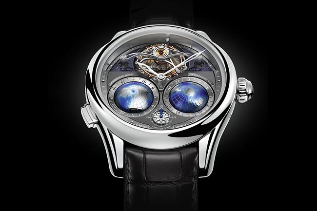  獨門筒狀游絲時區錶 萬寶龍 Villeret圓柱游絲陀飛輪夜空Geospheres腕錶 