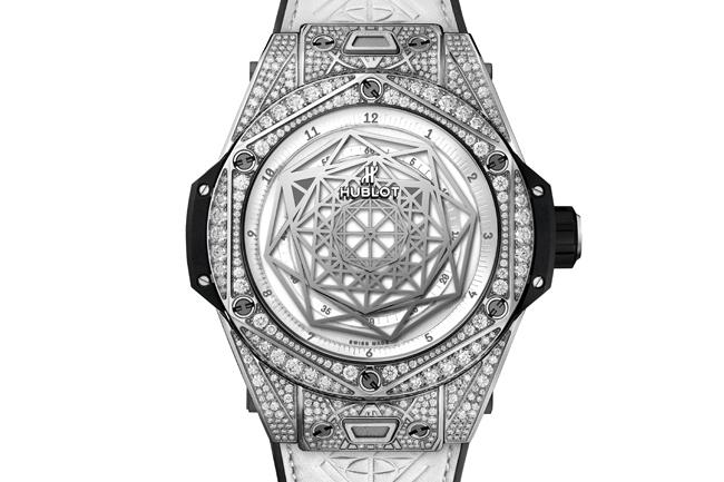 轉動幾何密碼  宇舶Big Bang Unico Sang Bleu白色滿鑽腕錶