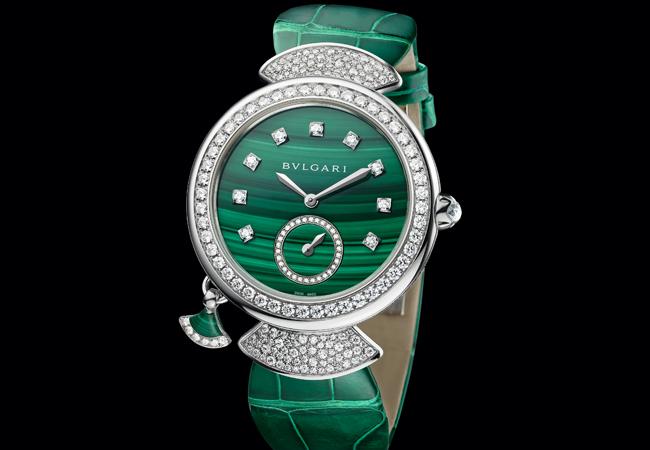 寶格麗Divas’ Dream Finissima 孔雀石超薄三問腕錶