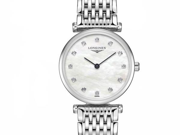 浪琴表La Grande Classic de Longines嘉嵐系列珍珠母貝面盤點鑽時標女士腕錶