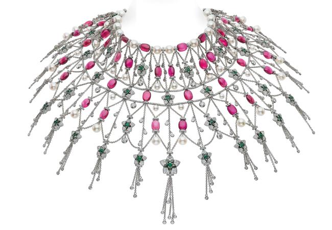 寶格麗Jannah系列頂級白金珍珠母貝披巾頸鍊