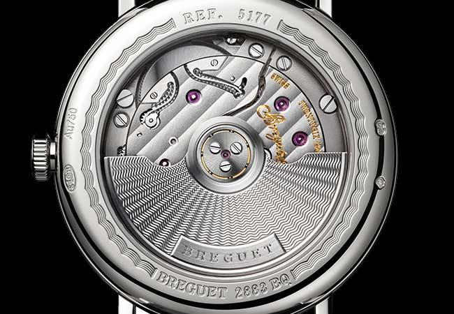 BREGUET寶璣Classique 5177藍色大明火琺瑯面盤腕錶背面機芯