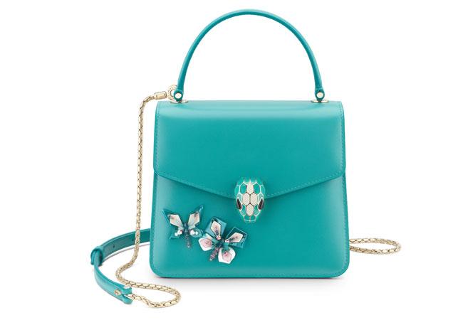 BVLGARI Serpenti Forever Butterfly Flow北極冰玉色小牛皮手提肩背包