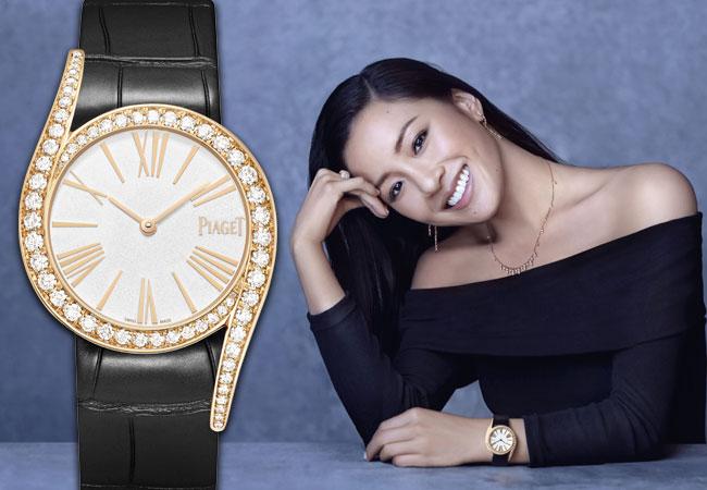 吳恬敏配戴PIAGET Limelight Gala系列18K玫瑰金鑲鑽自動上鍊珠寶腕錶