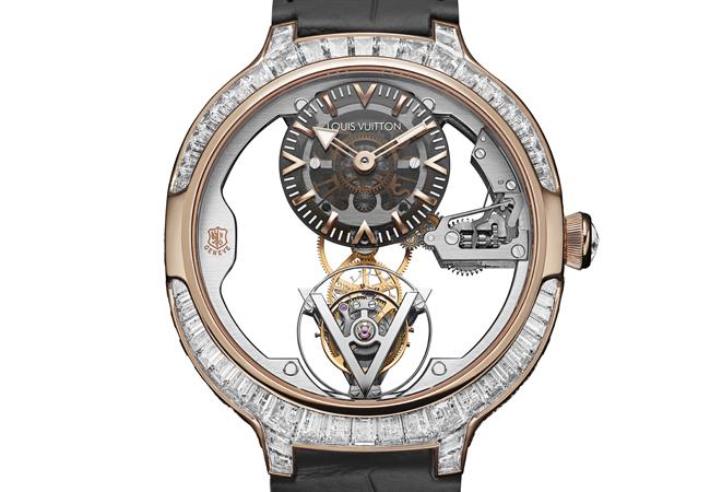 路易威登LOUIS VUITTON Voyager Tourbillon Volant PDG PG sertie diamants陀飛輪