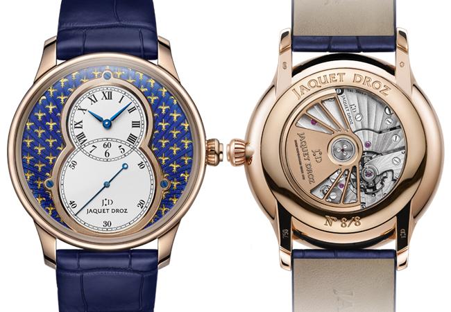 雅克德羅JAQUET DROZ金箔雕花琺瑯大秒針「百合花」腕錶　「Fleur de Lys 」Grande Seconde PaillonnéePaillonnée