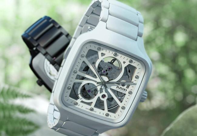 雷達表RADO True Square真我系列方形電漿高科技陶瓷鏤空自動腕錶。型號：R27073702