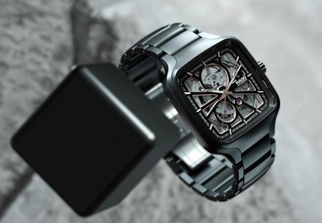 雷達表RADO True Square真我系列方形電漿高科技陶瓷鏤空自動腕錶。型號：R27086162