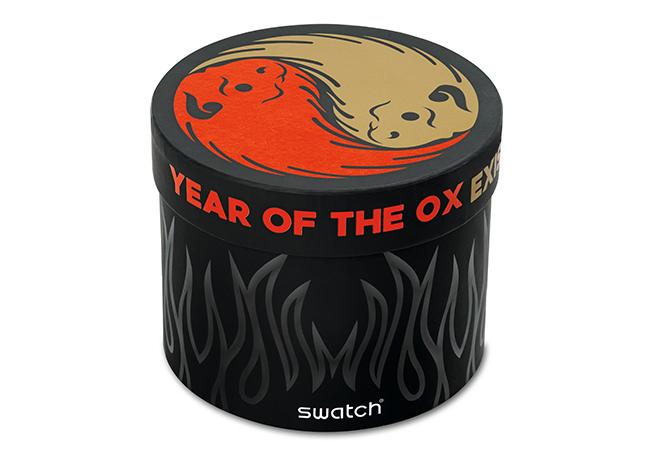 Swatch 2021牛年生肖特別款腕錶錶盒，型號：SO27Z109