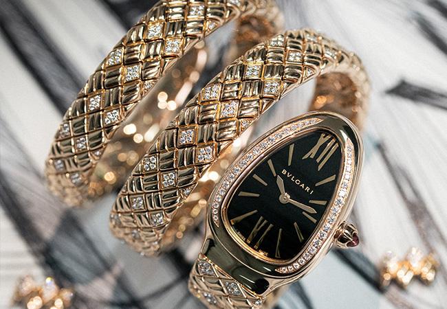 寶格麗BVLGARI Serpenti Spiga玫瑰金半鑽腕錶，型號：103252