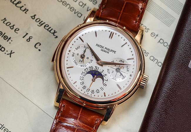百達翡麗型號3974玫瑰金三問萬年曆自動腕錶