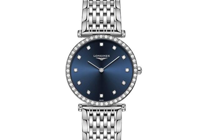 Longines浪琴表La Grande Classique 嘉嵐系列藍面鑽圈腕錶 ，型號：L4.523.0.97.6