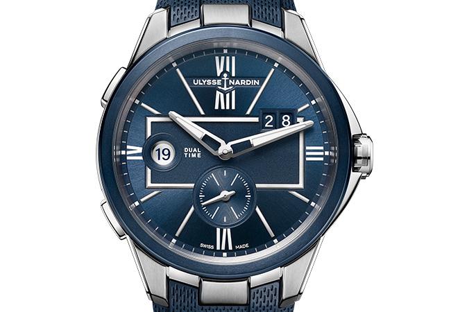 雅典錶Ulysse Nardin雙時區腕錶藍色面盤款，型號：243-20-3/43