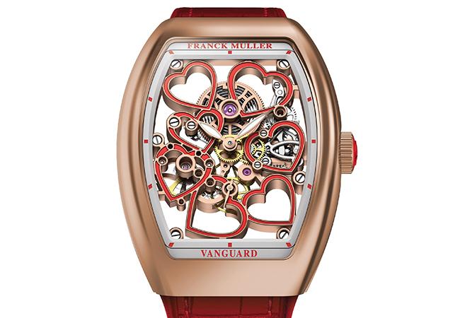 FRANCK MULLER Vanguard Lady Heart紅色愛心鏤空玫瑰金腕錶