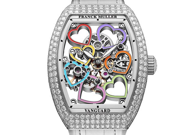 FRANCK MULLER Vanguard Lady Heart彩色愛心鏤空白K金鑽錶