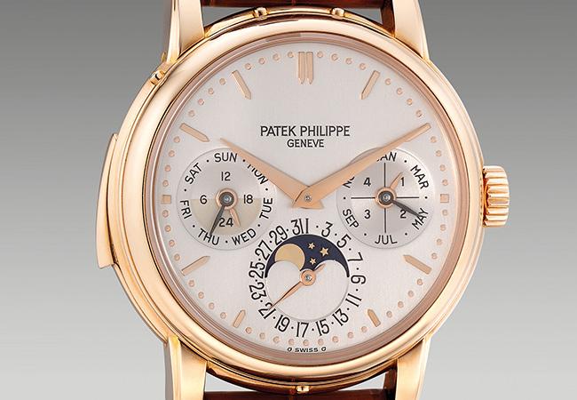 百達翡麗18K玫瑰金自動三問萬年曆腕錶
