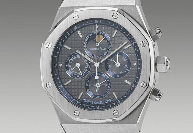 愛彼18K白金自動三問萬年曆鏈帶腕錶