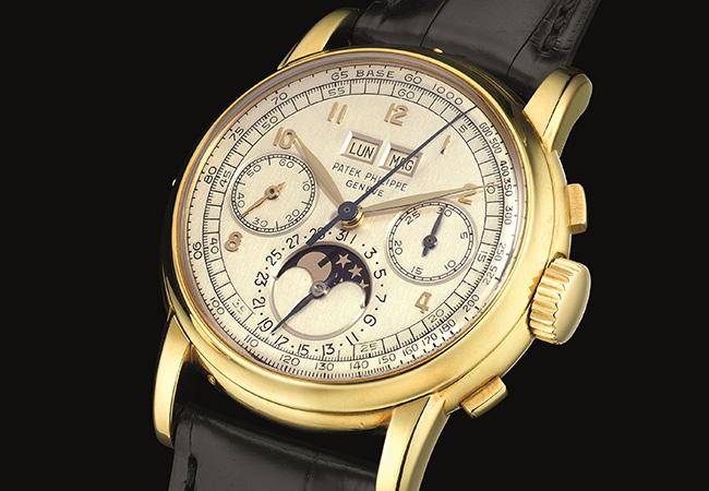 百達翡麗，第一代型號2499，18K黃金萬年曆計時腕錶