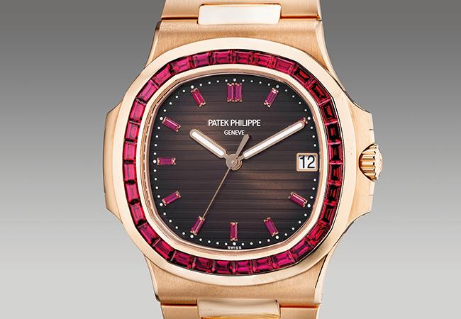 百達翡麗玫瑰金紅寶石自動鏈帶腕錶