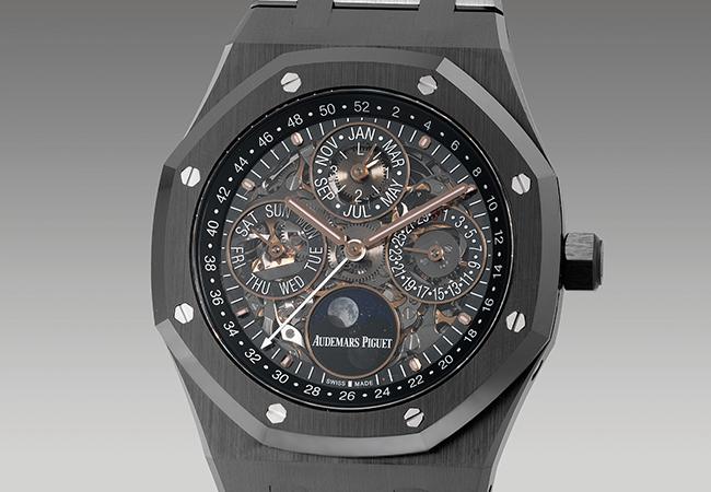 愛彼黑色陶瓷自動萬年曆鏈帶腕錶