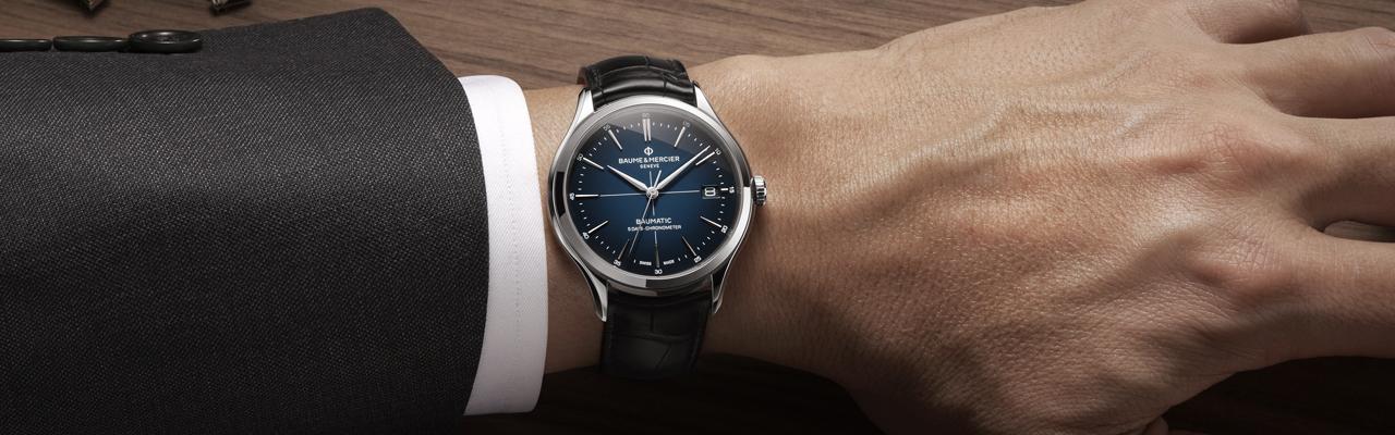 名士表克里頓系列Baumatic藍色漸變錶盤腕錶皮帶款